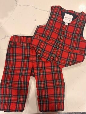 Janie and Jack Red Plaid Vest and Pants